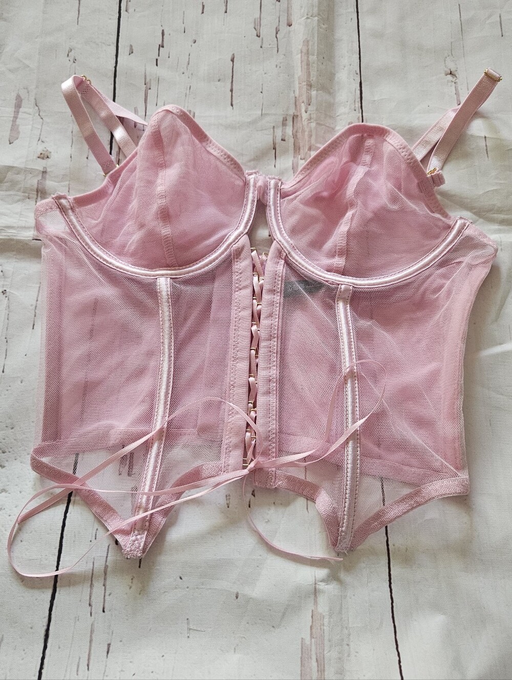 Bodyrage Light Pink Sheer Mesh Corset Top Medium